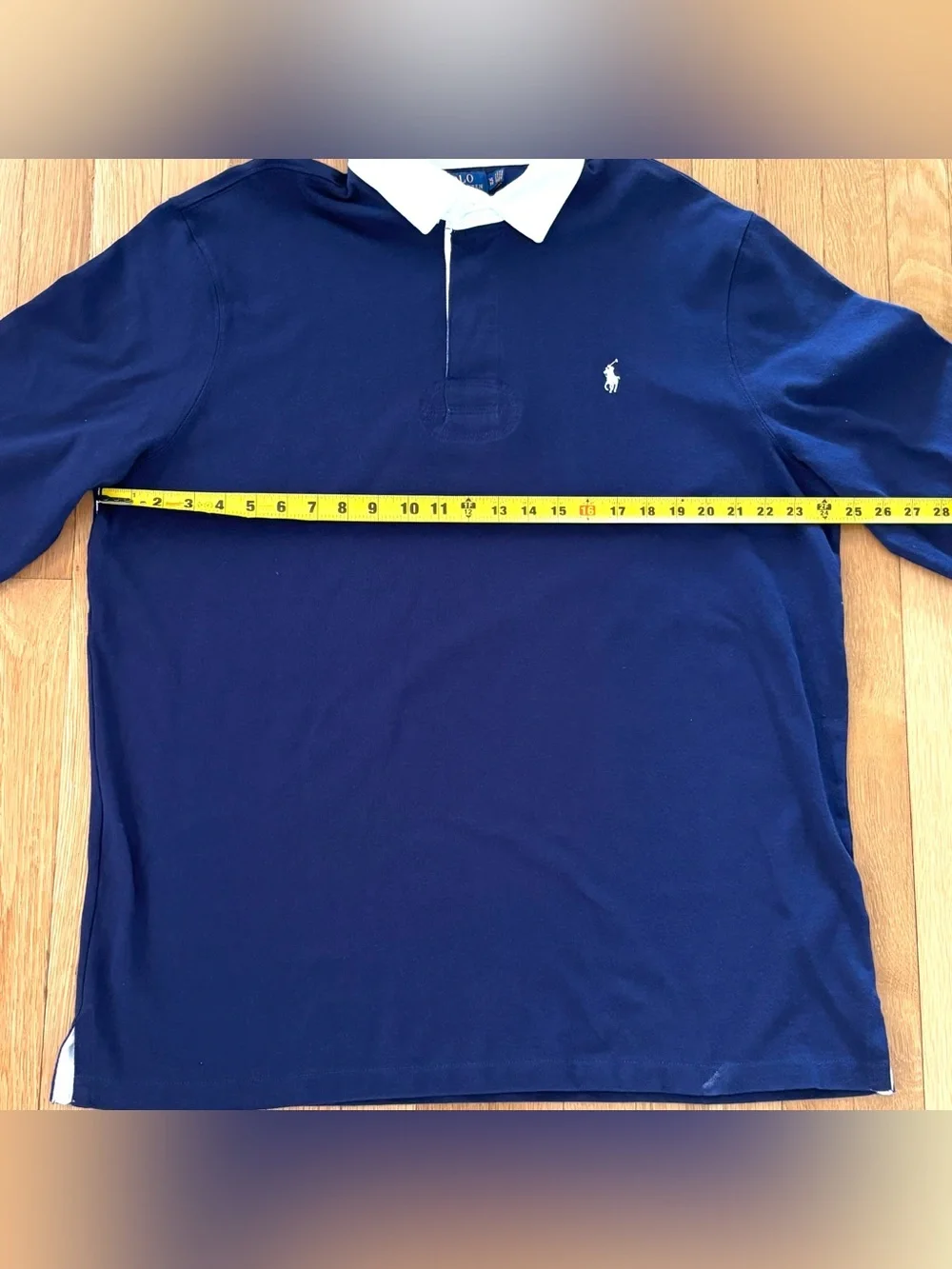 Polo Ralph Lauren Iconic Rugby Shirt Mens XL Navy Blue Long Sleeve White Collar